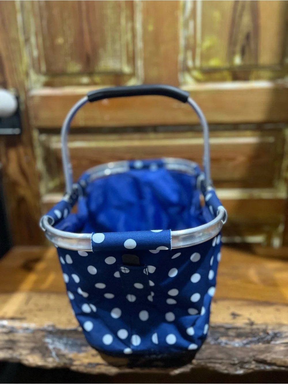 Blue Polka Dot Foldable Market Basket Bag